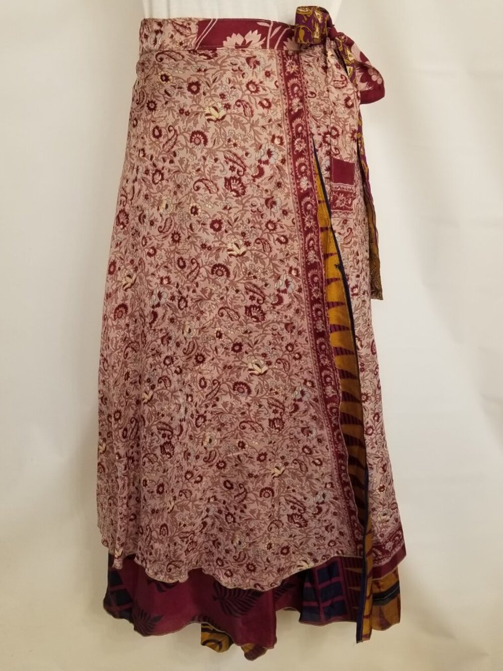 ✅Magic Wrap Silk Sari Skirt 37" Reversible Maxi Boho One Size Fits Most NWOT OS